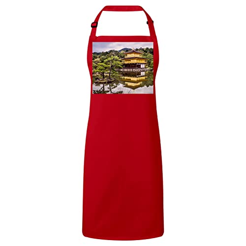 Tablier cuisine Kinkakuji rouge anti-tache motif Kyoto protecteur