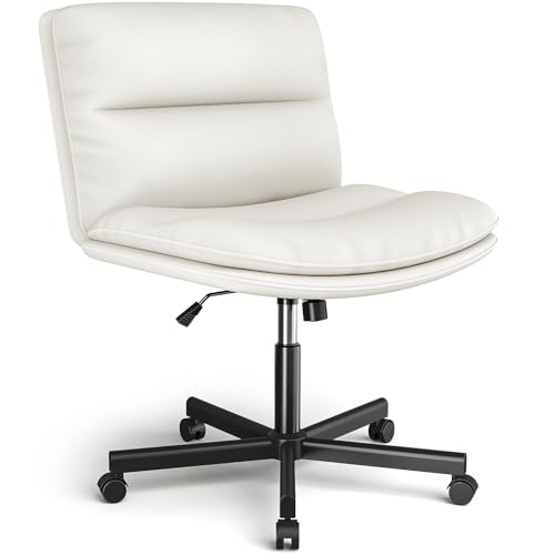 Rfiver - Sillas de computadora de oficina con ruedas, silla cruzada con altura ajustable y giratoria, cómodo cojín grueso de piel sintético, silla ancha y...