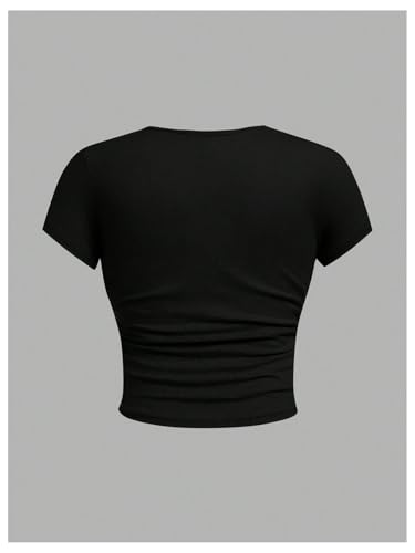 Image of SOLY HUX Girl's Basic Crop Top Set Crew Neck Short Sleeve T-Shirts 3 Packs Casual Summer Fitted Tees