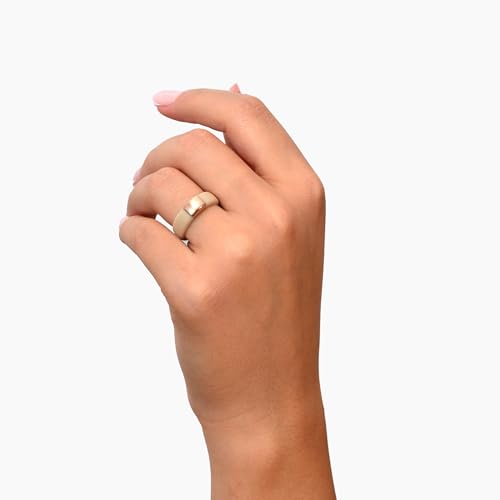 Rinfit Silicone Rings for Her - Rubber Wedding Bands - Black Emerald & Nude with Metal Plate - Metal Rose Gold - Size 93