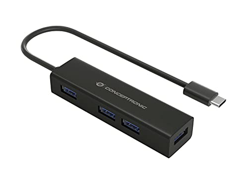 Conceptronic HUBBIES07B/ 4-Port USB 3.0 Aluminium Hub 3.1/C-/ 4x3.0/ Black, Multicoloured