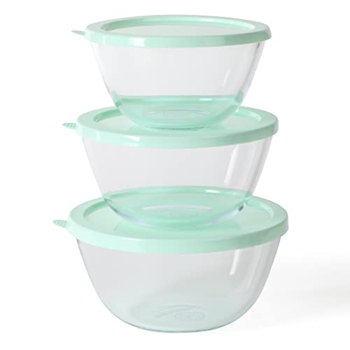 Martha Stewart Summersol 6 Piece 676 oz 507 oz 338 oz Borosilicate Glass Mixing Bowl wPP Martha Blue Lids