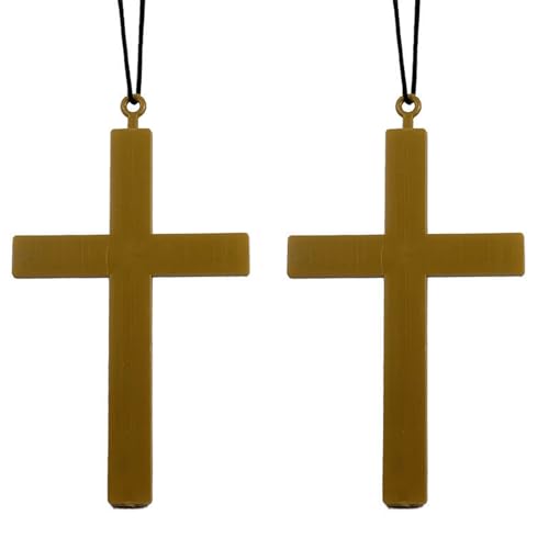 VYNZOR Colar cruz Halloween 2 colares com cruz dourada 13 × 22,5 cm, acessório para freira, padre, disfarce e cosplay