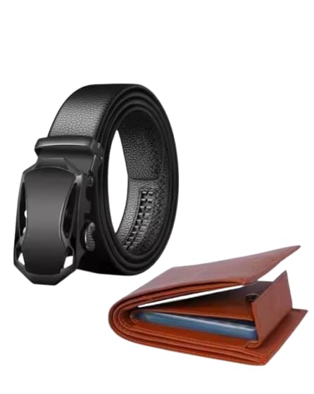Men's Belt and Wallet Combo, Black Belt with Automatic Buckle, Brown Leather Wallet-picture-46