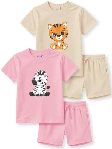 Image of minicult kids Kids Cotton Shorts and Matching Tshirt Coord clothing set with Cute Prints Clothing Set (200gsm Cotton Fabric)(pack of 2)