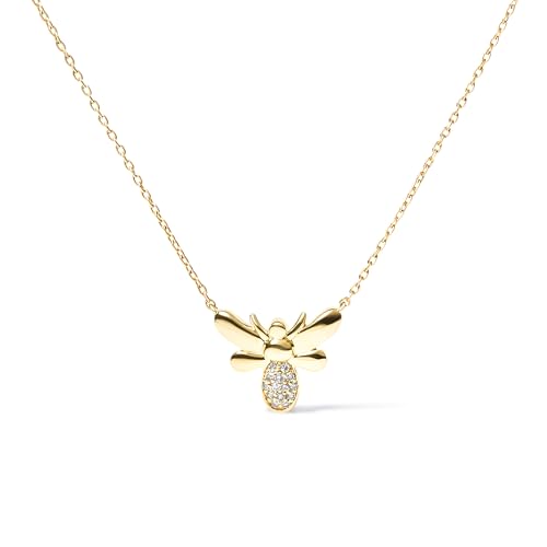 Haus of Brilliance 10K Yellow Gold Diamond Accented Bumble Bee Pendant 18" Inch Necklace (H-I Color, I1-I2 Clarity)