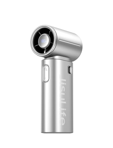 Image of JISULIFE Mini Handheld Fan Life9S - Sleek Chrome: Turbo Power, 22 Hours Cooling, LED Display, 5000mAh, 5-Speed, Small Portable Fan for Travel, Cruise, Concerts, Trendy Gifts for Women Men-Silver