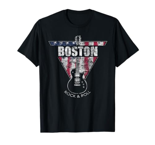 Boston Souvenir Vintage American Flag Guitar Player Rock Fan T-Shirt