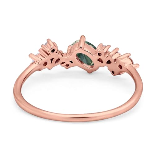 OMRANII Art Deco Oval Natural Green Moss Agate Vintage Style Cluster CZ Wedding Engagement Rings For Women 925 Sterling Silver Gifts For Her3