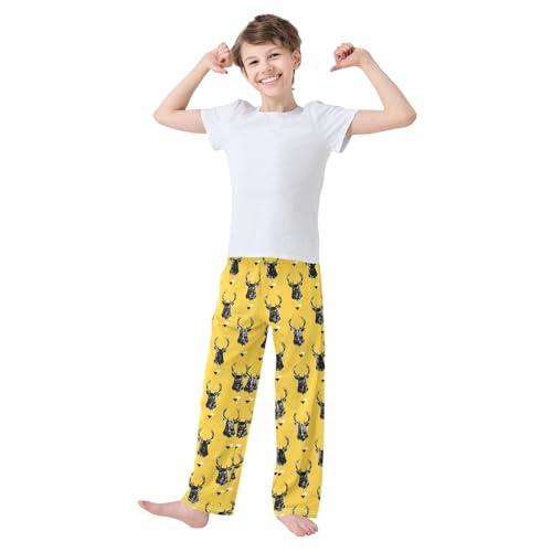 ZZXXB Deer and Geometry Boys Long Pants Soft Trousers Elastic Waist Kids Lounge Bottoms with Pockets S-XL2