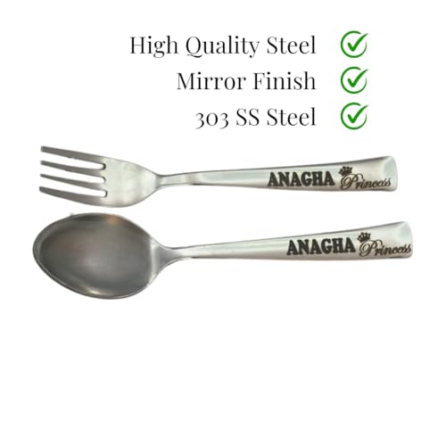 Image of Ncgifts Personalized Spoon, Customized Spoon and Fork | Spoon with Name, Name Spoon with Name and Cartoon Character Engraved on Spoon and Fork Personalized.