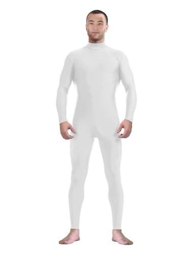 Aniler Mens and Womens Spandex Headless and Without Gloves Socks Zentai Costume Bodysuit Stretchy Cosplay Unitard Body Suit (X-Large White)