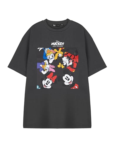 Disney Mickey Mouse Unisex Grey Short Sleeved T-Shirt | Classic Cartoon Characters Graphic Tee | Kids & Adults Apparel | Mickey Minnie Donald & Goofy Retro Top