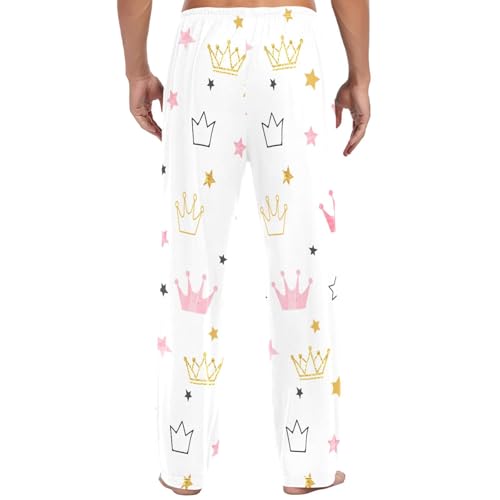 Men's Pajama Bottoms Little Princess Pink Crowns Mens Pajama Pants Red Gold Stars Cotton Pj Bottoms Sleepwear Pants L3