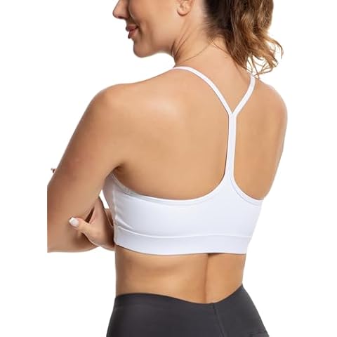 MathCat Y Back Sports Bra for Women, Padded Racerback Sports Bra Tank Top, Spaghetti Thin Strap Workout Yoga Bra White Cover