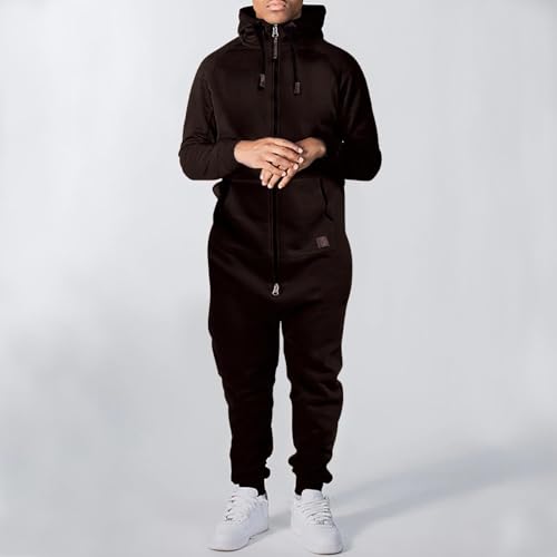 Men's Fleece Jumpsuit One Piece Hooded Sweatshirt Onesie Fleece Zip Up Lounge Jogger Sweatsuit Overall Romper2