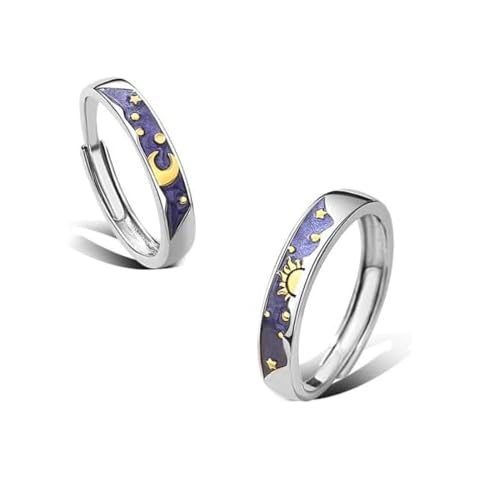 ZMJK Sun & Moon Rings Couple Sunny Rings Simple Love Rings Gift Alloy Sun Moon Rings Couple Rings Set One-Pair for Women Men Couples (Silver) Cover