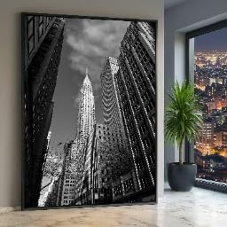 Toile skyline urbaine haut de gamme avec cadre en bois de 50 x 70 cm