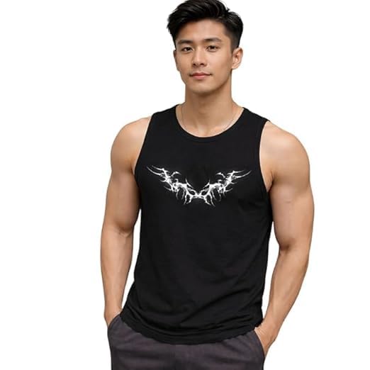 Men Vest Gym T Shirt Printed Sleeveless Cotton Regular Fit Tank Top – Workout Fitness Training Casual Summer Wear Comfortable Stylish Mens Vest-picture-54