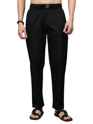 Image of Majestic Man Comfort Fit Solid Cotton Casual Lounge Pyjama with Elastic Waist, Drawstring & Zip Closure