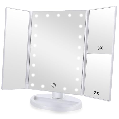 Flymiro Tri-fold Lighted Vanity Makeup Mirror with...