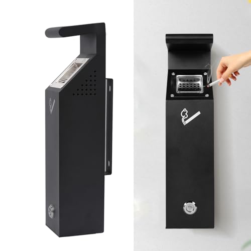 Cymexis Wall Mounted Trash Bin Stainless Steel Rubbish Bin w/Key Indoor Outdoor Waste Containers for Pub Hotel Restaurant Garden (A)
