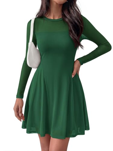 BTFBM Women’s Lightweight Lined Sheer Mesh Long Sleeve A-Line Stretch Mini Dress (8 Colors, Sizes Small-XX-Large) - image 5