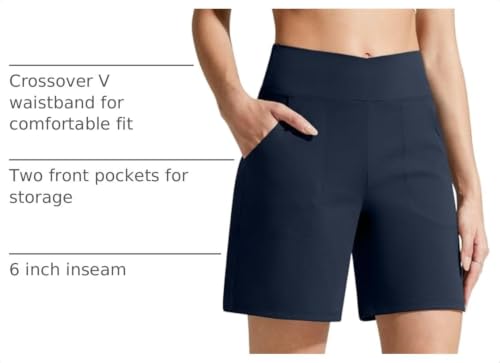 Image of G4Free Evergoing Athletic Shorts for Women with Pockets 6 inch /14 inch Cross Waist