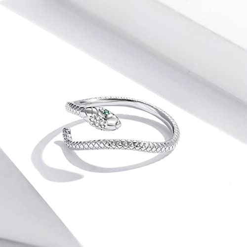 Bisaer Snake Rings 925 Sterling Silver Punk Stacking Rings For Women Snake Jewelry Gifts Adjustable Animal Rings #TOP2