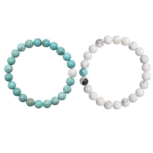 Byson Men Women 8Mm White Howlite Turquoise Beads Couple Bracelets Set Crystals Stretch Friendship Relationship Bracelet ¡­ (Blue-White)¡­ #TOP7