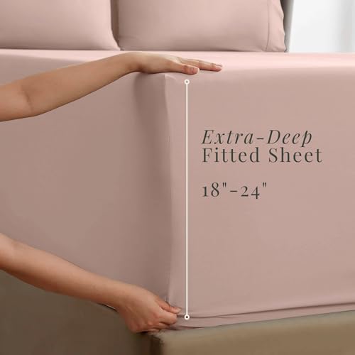 Image of Hearth & Harbor Bed Sheets, Luxury Soft 6 Piece Bed Sheet Set Extra Deep Pocket Fitted Sheets Fits Mattress up to 21 inch, Double Brushed Bedding Sheets & Pillowcases,