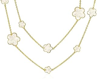 Fashion White Black Enamel Large Flower Long Gold Plated Station Chain Wrap Layer Clover Necklace for Women 40 Inch