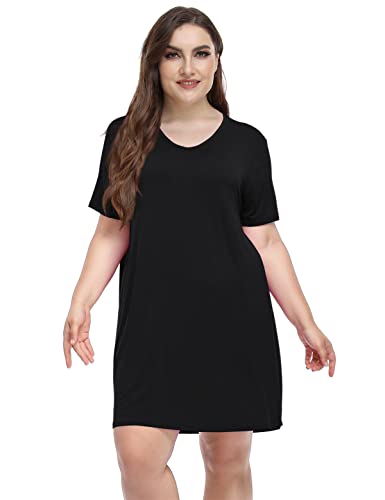 MissNina Women's Plus Size Nightgowns Soft Plus Size Sleep Shirt Night Shirt Sleep Dress V Neck Modal Sleepwear4