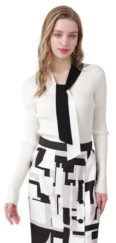 極美品✨ピンキーアンドダイアン　バイカラーボウタイニット　長袖　M 黒　白 ピンキーアンドダイアン] 長袖 ボウタイニット (バイカラー