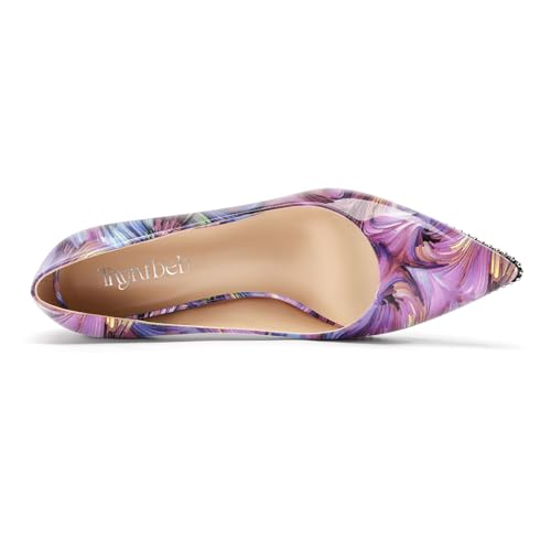 Image of TNYNFBEB Womens Kitten Heel Pointed Toe Pumps Slip-on Sliver Beaded Prom Wedding Dress Basic Classic Patent Leather Summer 2.6 Inches Heels