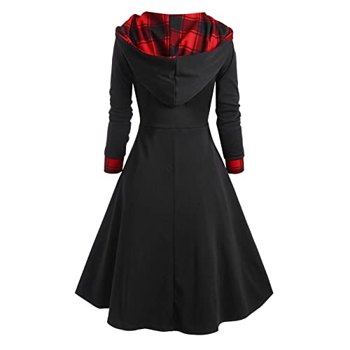 Robe pull écossaise à capuche avec patchwork géométrique et manches longues - 3