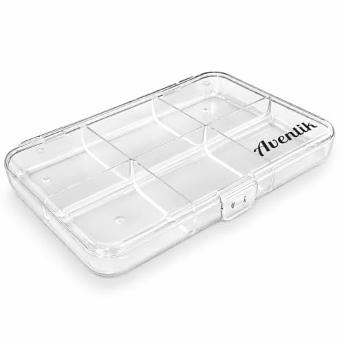 Aventik Clear Polycarbonate Fly Fishing Fly Box Multi-compartment Pocket Size 7.52X5.24X1.08inch Fishing Tackle Box Fishing Hook Box (6CS)