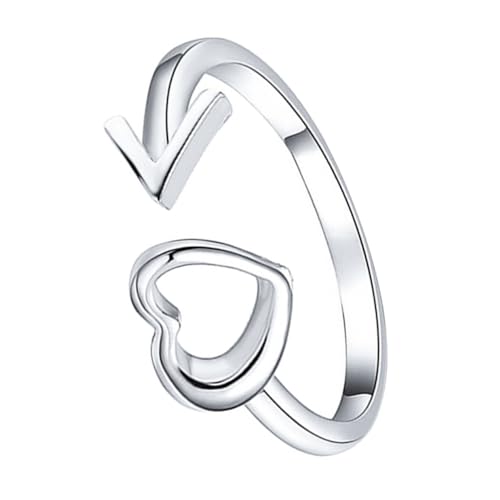 Holibanna Stackable Women's Ring Adjustable Open Band Heart Arrow Jewelry Silver Rings for Women