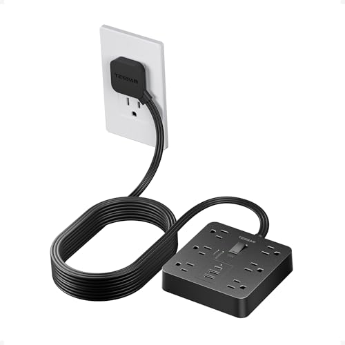 TESSAN 15Ft Black Extension Cord with Multiple Outlets, Surge Protector Power Strip with 6 Outlets and 3 USB Ports (1 USB C), 1700 Joules Protection, Flat Plug, Outlet Extender for Home, Off