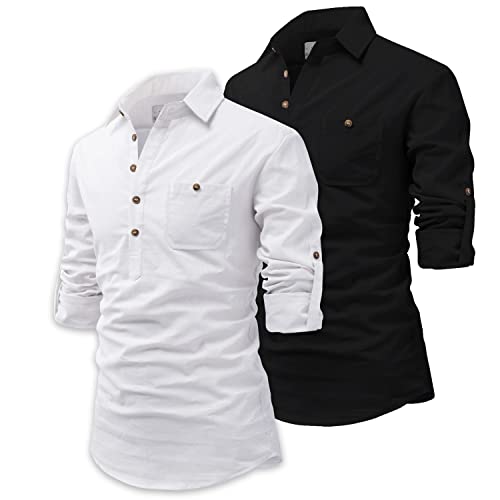 Image of Vida Loca Men Cotton Full Sleeve Casual Spread Collor Slim Fit Short Kurta for Men and Boys (Pack of 2)