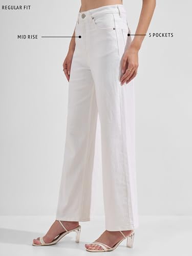 Image of Tokyo Talkies Women's Mid Rise Straight fit Wide Leg Trousers|Work Wear|Side Pockets