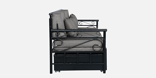 Image of 3 Seater Metal Sofa Cum Bed with Hydraulic Storage | King Size Sofa Cum Bed | Set for, Living Room, Grey, King Size (Grey & Black)
