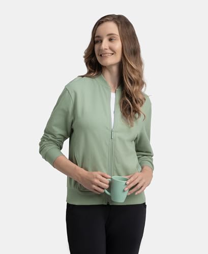 Image of Jockey A111 Women Super Combed Cotton French Terry Drop Shoulder Styled Jacket with Ribbed Cuff and Hem