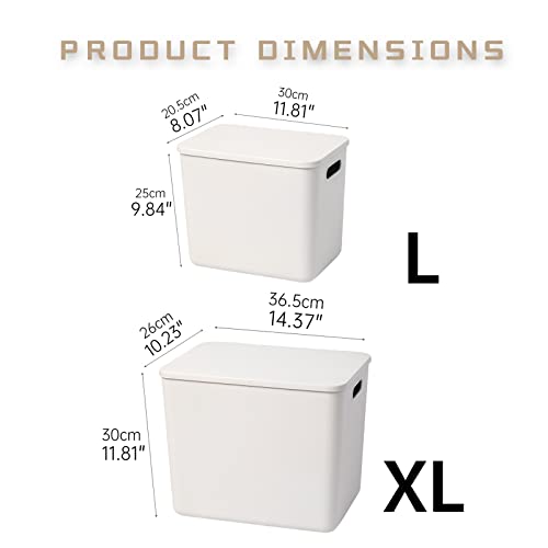 Plastic Storage Baskets With Lid Organizing Container Lidded Knit Storage Organizer Bins for Shelves Drawers Desktop Closet Playroom Classroom Office (4XL+2L, Light grey)