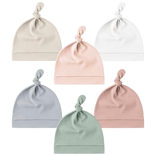Image of Konssy 6 Pack Baby Newborn Hats Set Knot Beanie Hats Soft for Infant Baby Girls Boys Caps 0-6 Months