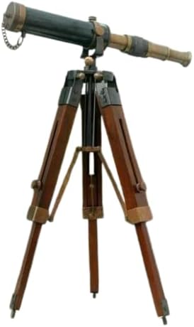 Aliza Malik Vintage Decorative Telescope Brass and Wood Nautical Maritime Scope with Wooden Tripod Stand for Desktop Office or Home Collectible Display
