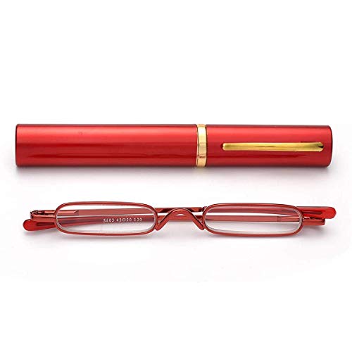 KoKoBin Mini Slim Reading Glasses Spring Hinge Metal Reading Aid Unisex with Case (Red, +3.0) - Image 2
