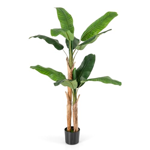 Goplus 5.5 FT Tall Artificial Banana Tree, Fake Banana Tree w/ 10 Large Leaves, Double Stalks...
