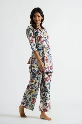 Image of EVANTA Women's Cotton Straight Floral Printed Co-Ord Set (Shinisha2 Co-rd Set)
