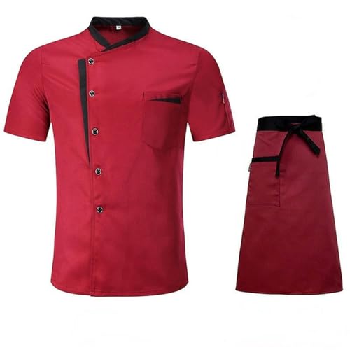 Unisex Restaurante Cocina Chef Uniforme Camisa Manga Corta/Larga Chef Chaqueta Trabaja Ropa-Chaqueta Delantal_a-XL